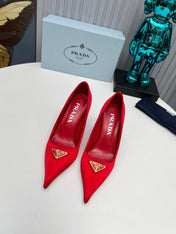 HIGH-HEEL PUMPS IN RED SATIN