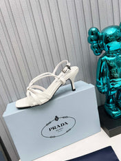 PRADA 26S STRAPPY SANDALS STILETTO HEEL 60MM IN WHITE CALFSKIN