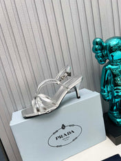 PRADA 26S STRAPPY SANDALS STILETTO HEEL 60MM IN SILVER CALFSKIN