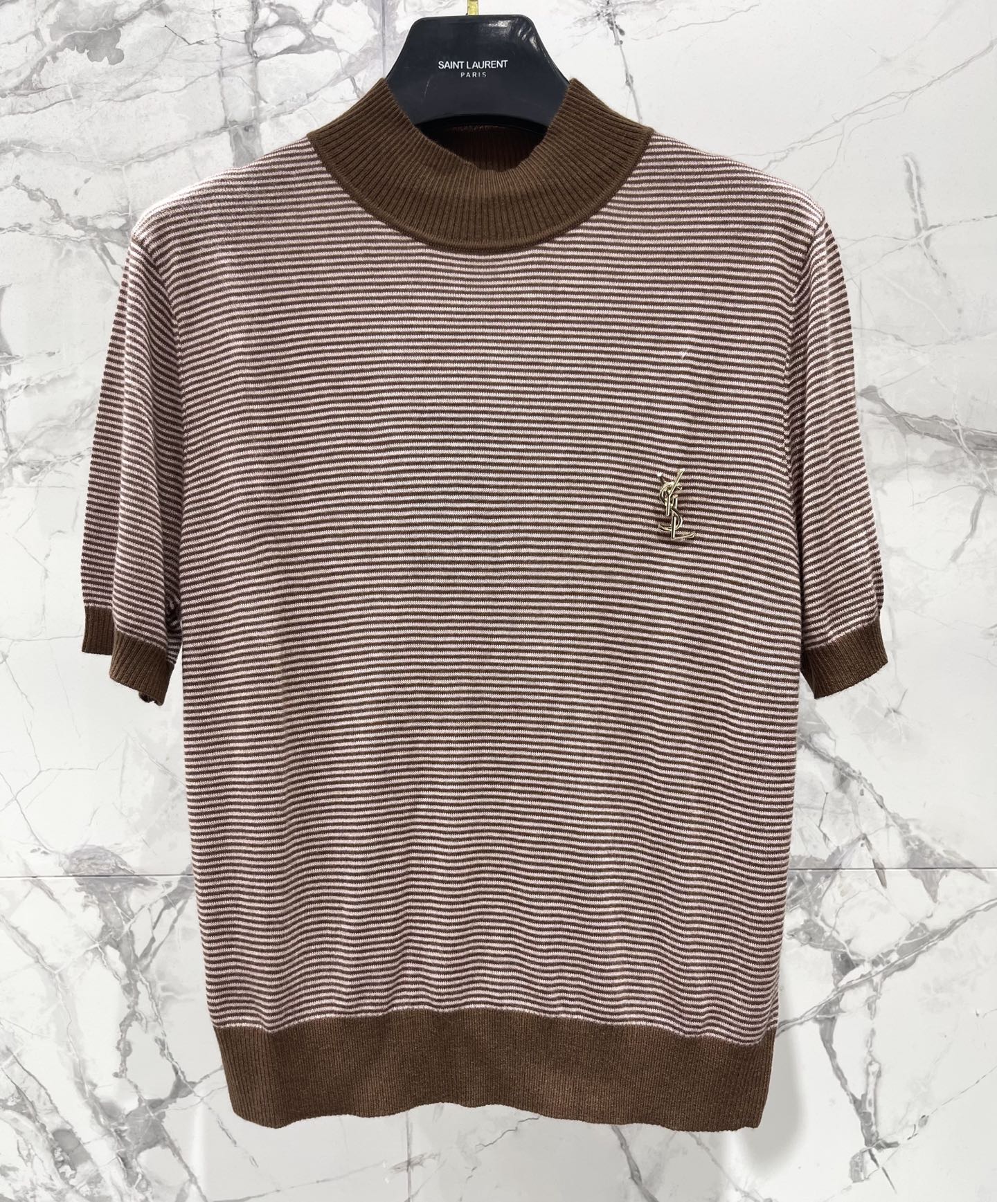 YSL 26S SHORT-SLEEVE MOCK NECK KNIT TOP 488