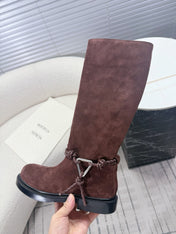 BOTTEGA VENETA 26S TALL BOOTS IN BROWN SUEDE WITH ROPE DETAIL