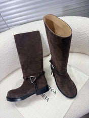BOTTEGA VENETA 26S TALL BOOTS IN DARK BROWN SUEDE WITH ROPE DETAIL