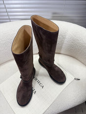 BOTTEGA VENETA 26S TALL BOOTS IN DARK BROWN SUEDE WITH ROPE DETAIL