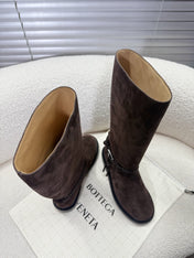 BOTTEGA VENETA 26S TALL BOOTS IN DARK BROWN SUEDE WITH ROPE DETAIL