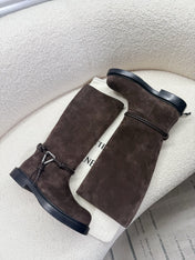 BOTTEGA VENETA 26S TALL BOOTS IN DARK BROWN SUEDE WITH ROPE DETAIL