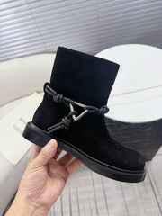 BOTTEGA VENETA 26S ANKLE BOOTS IN BLACK SUEDE WITH ROPE DETAIL