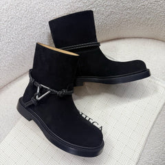 BOTTEGA VENETA 26S ANKLE BOOTS IN BLACK SUEDE WITH ROPE DETAIL