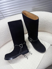 BOTTEGA VENETA 26S TALL BOOTS IN BLACK SUEDE WITH ROPE DETAIL