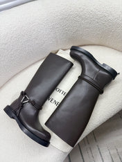 BOTTEGA VENETA 26S TALL BOOTS IN DARK BROWN CALFSKIN WITH ROPE DETAIL