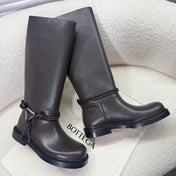 BOTTEGA VENETA 26S TALL BOOTS IN DARK BROWN CALFSKIN WITH ROPE DETAIL