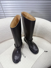 BOTTEGA VENETA 26S TALL BOOTS IN DARK BROWN CALFSKIN WITH ROPE DETAIL