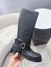 BOTTEGA VENETA 26S TALL BOOTS IN BLACK CALFSKIN WITH ROPE DETAIL