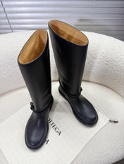 BOTTEGA VENETA 26S TALL BOOTS IN BLACK CALFSKIN WITH ROPE DETAIL