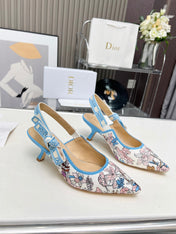 J'ADIOR SLINGBACK PUMP COLORFUL NATURAL RAFFIA AND EMBROIDERED COTTON 65 MM 130845