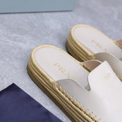 PRADA 26S MULES ESPADRILLES IN WHITE CALFSKIN