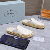 PRADA 26S MULES ESPADRILLES IN WHITE CALFSKIN