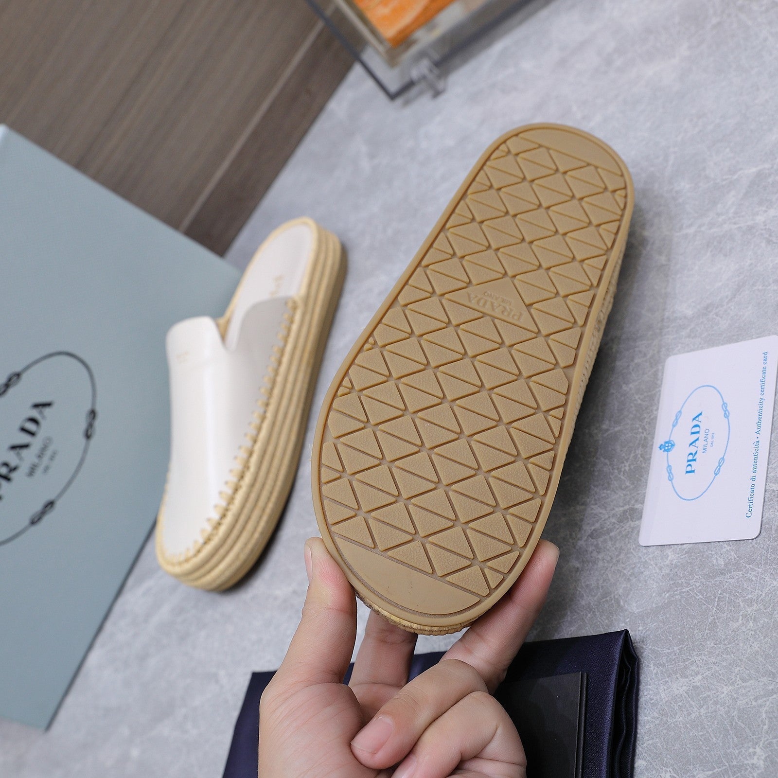 PRADA 26S MULES ESPADRILLES IN WHITE CALFSKIN