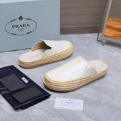 PRADA 26S MULES ESPADRILLES IN WHITE CALFSKIN