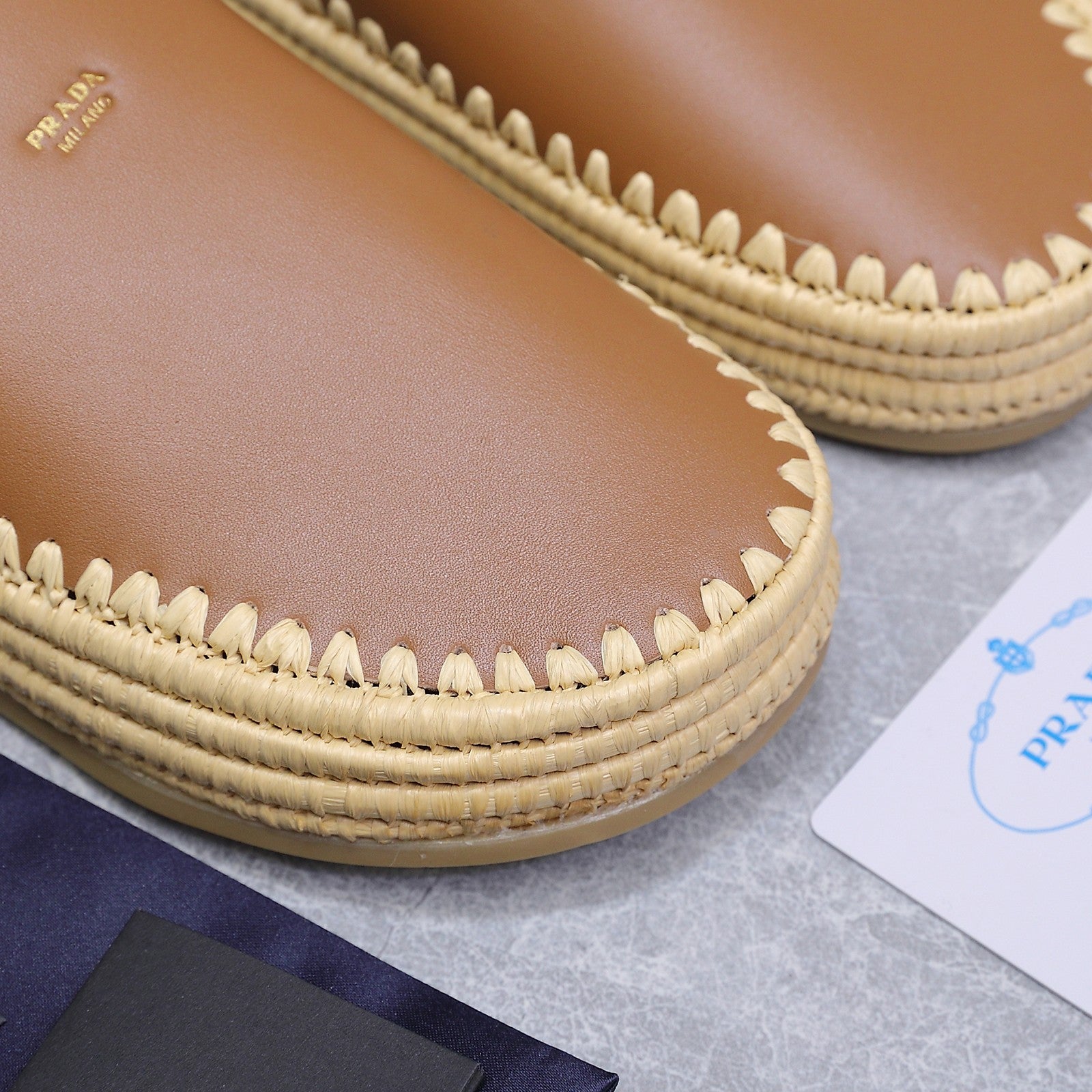 PRADA 26S MULES ESPADRILLES IN BROWN CALFSKIN