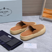PRADA 26S MULES ESPADRILLES IN BROWN CALFSKIN
