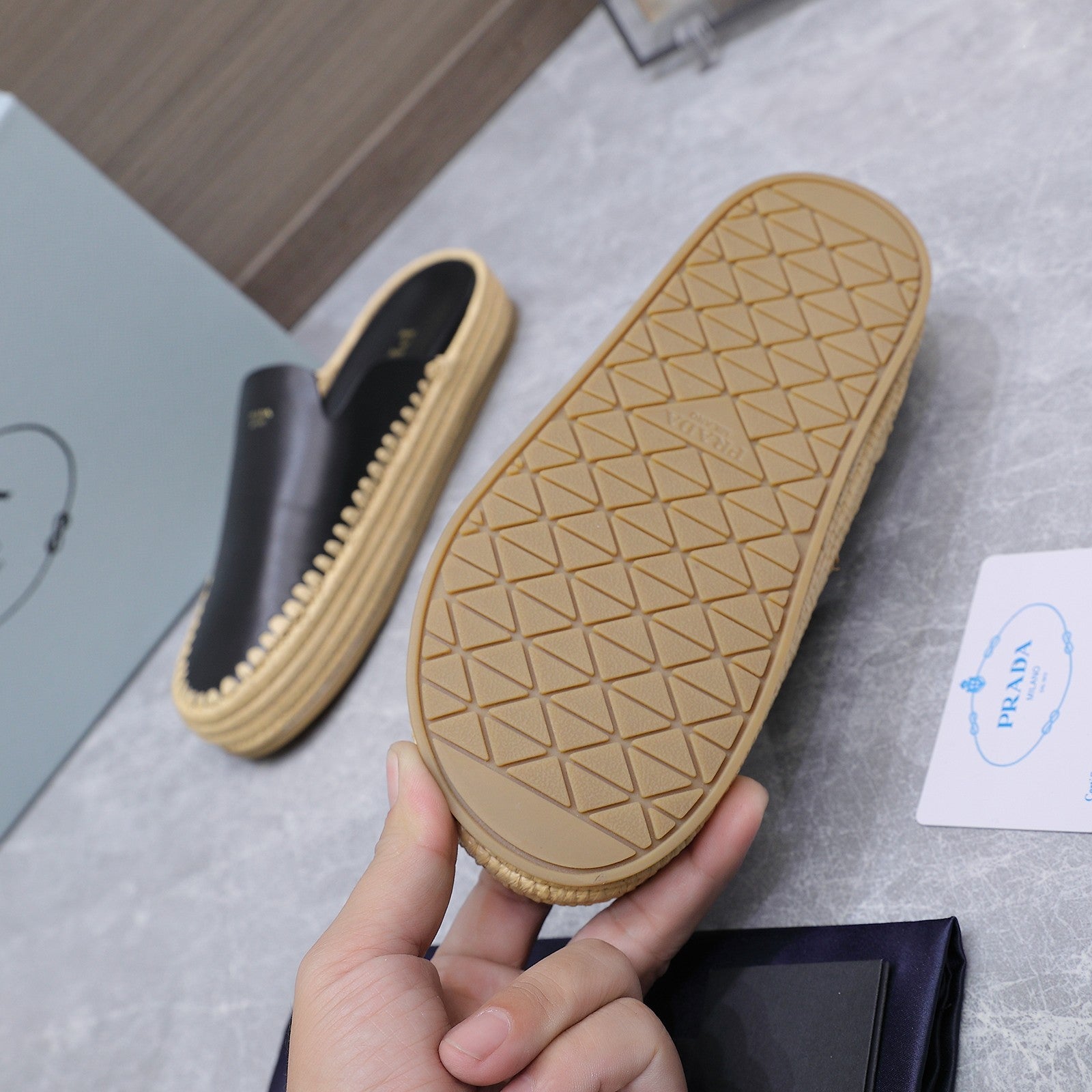 PRADA 26S MULES ESPADRILLES IN BLACK CALFSKIN