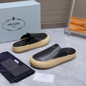 PRADA 26S MULES ESPADRILLES IN BLACK CALFSKIN