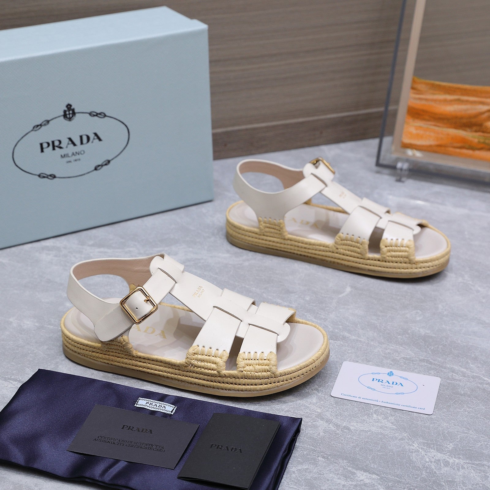 PRADA 26S SANDAL ESPADRILLES IN WHITE CALFSKIN
