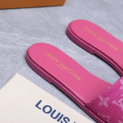 LV 26S FLAT SLIDE SANDALS IN HOT PINK MONOGRAM CANVAS AND CALFSKIN