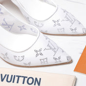 LV 26S GALA HIGH HEELS 85MM IN WHITE MESH WITH WITH RHINESTONES