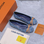 LV 26S BALLET FLATS IN SKY BLUE MONOGRAM DENIM WITH BOW CALFSKIN