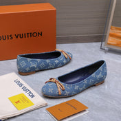 LV 26S BALLET FLATS IN SKY BLUE MONOGRAM DENIM WITH BOW CALFSKIN