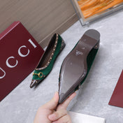 GUCCI 26S SAVOY BALLERINA FLATS IN EMERALD GREEN VELVET AND CALFSKIN WITH STUDDED TRIM