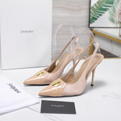 YSL 26S SLINGBACK PUMPS 100 MM IN BEIGE SATIN AND CALFSKIN