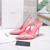 YSL 26S SLINGBACK PUMPS 100 MM IN LIGHT PINK SATIN AND CALFSKIN