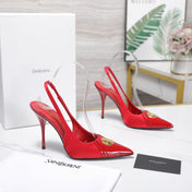 YSL 26S SLINGBACK PUMPS 100 MM IN RED SATIN AND CALFSKIN