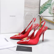 YSL 26S SLINGBACK PUMPS 100 MM IN RED SATIN AND CALFSKIN
