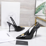 YSL 26S SLINGBACK PUMPS 100 MM IN BLACK SATIN AND CALFSKIN