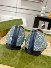 MEN'S LOAFER WITH HORSEBIT IN SAPHIRE BLUE MONOGRAM JACQUARD FABRIC