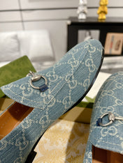 MEN'S LOAFER WITH HORSEBIT IN SAPHIRE BLUE MONOGRAM JACQUARD FABRIC