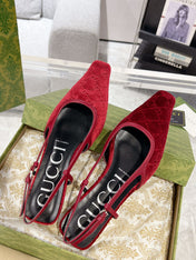 SLINGBACK FLATS IN CHERRY RED VELVET