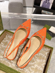 GG HORSEBIT SLINGBACK BALLET FLAT ORANGE CANVAS