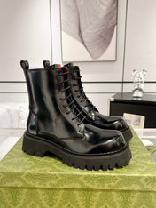 GG WEB ANKLE BOOTS IN BLACK CALFSKIN