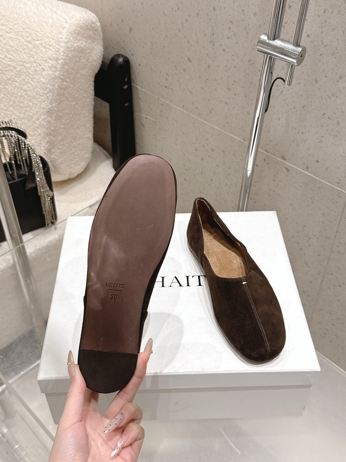 CELINE 26S FLAT SHOES IN DARK BROWN SUEDE
