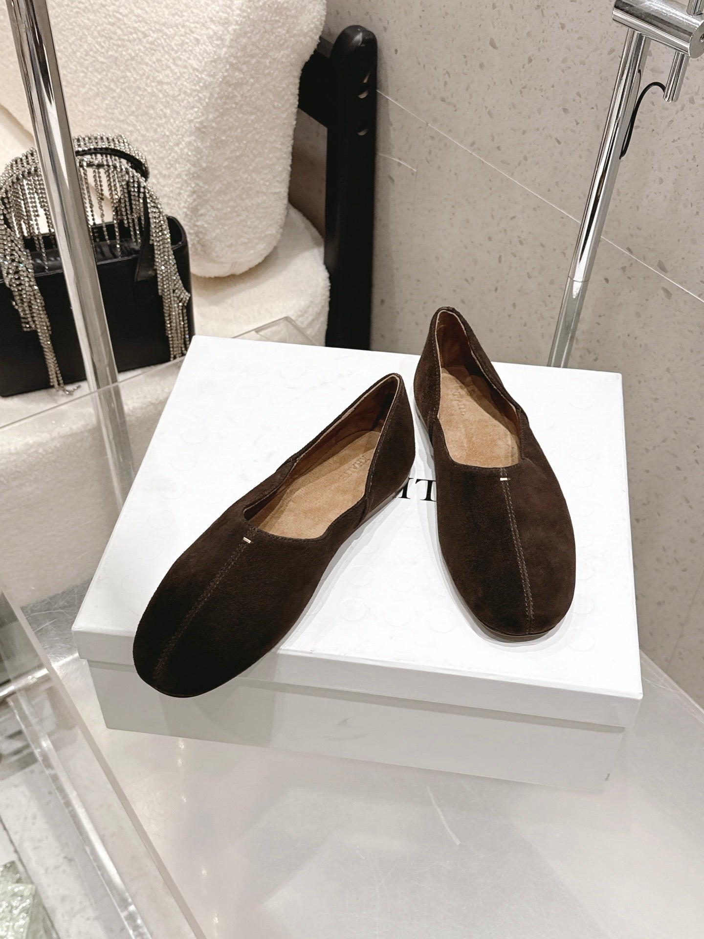 CELINE 26S FLAT SHOES IN DARK BROWN SUEDE