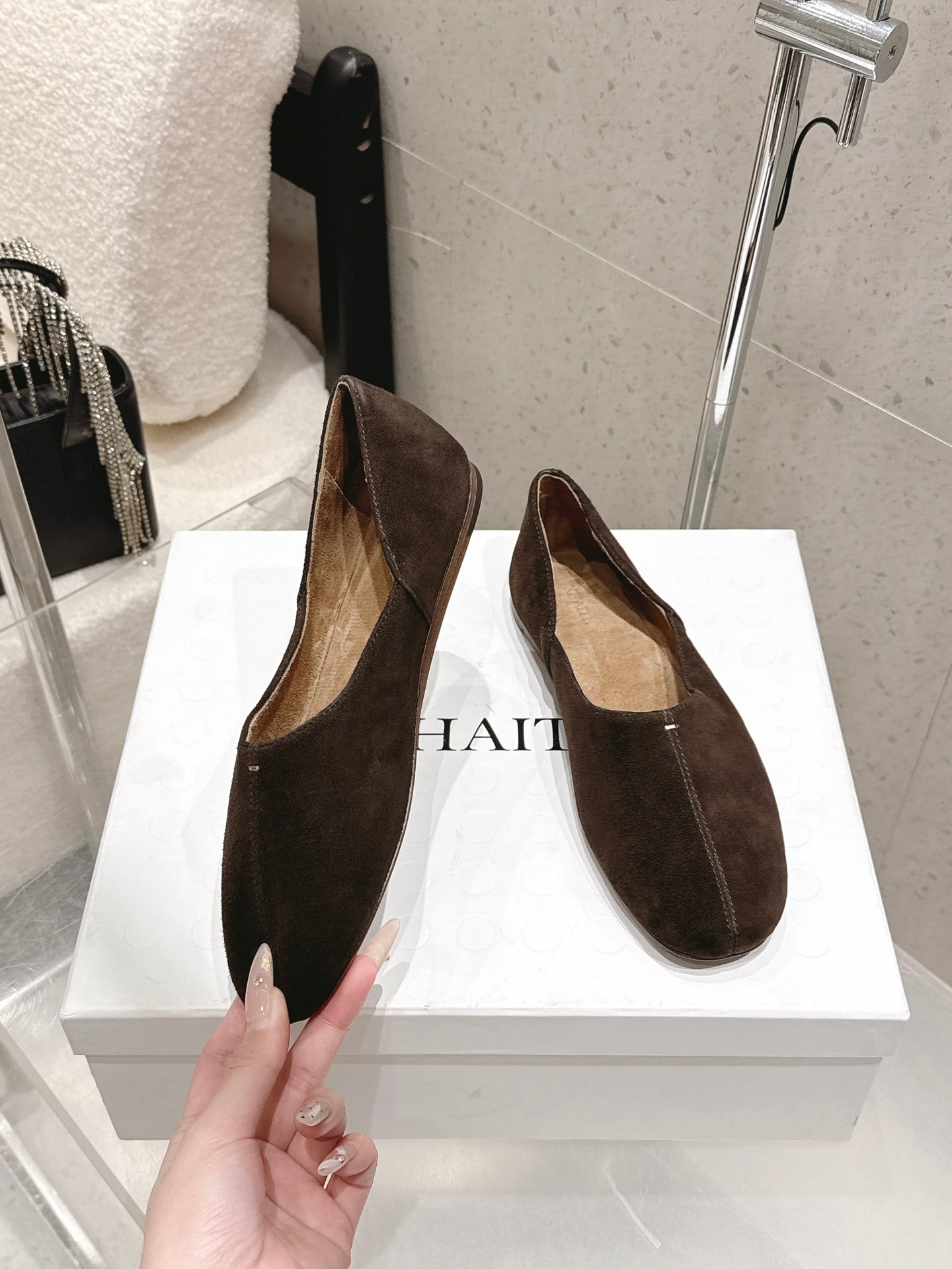 CELINE 26S FLAT SHOES IN DARK BROWN SUEDE