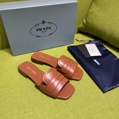 PRADA 25S SLIDES IN BROWN CALFSKIN