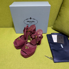 PRADA 25S HIGH-HEEL SANDALS 140 MM IN DEEP WINE RED SUEDE STYLE 3