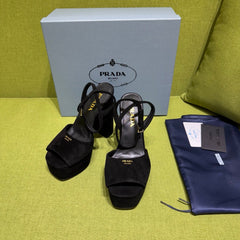 PRADA 25S HIGH-HEEL SANDALS 140 MM IN BLACK SUEDE STYLE 4