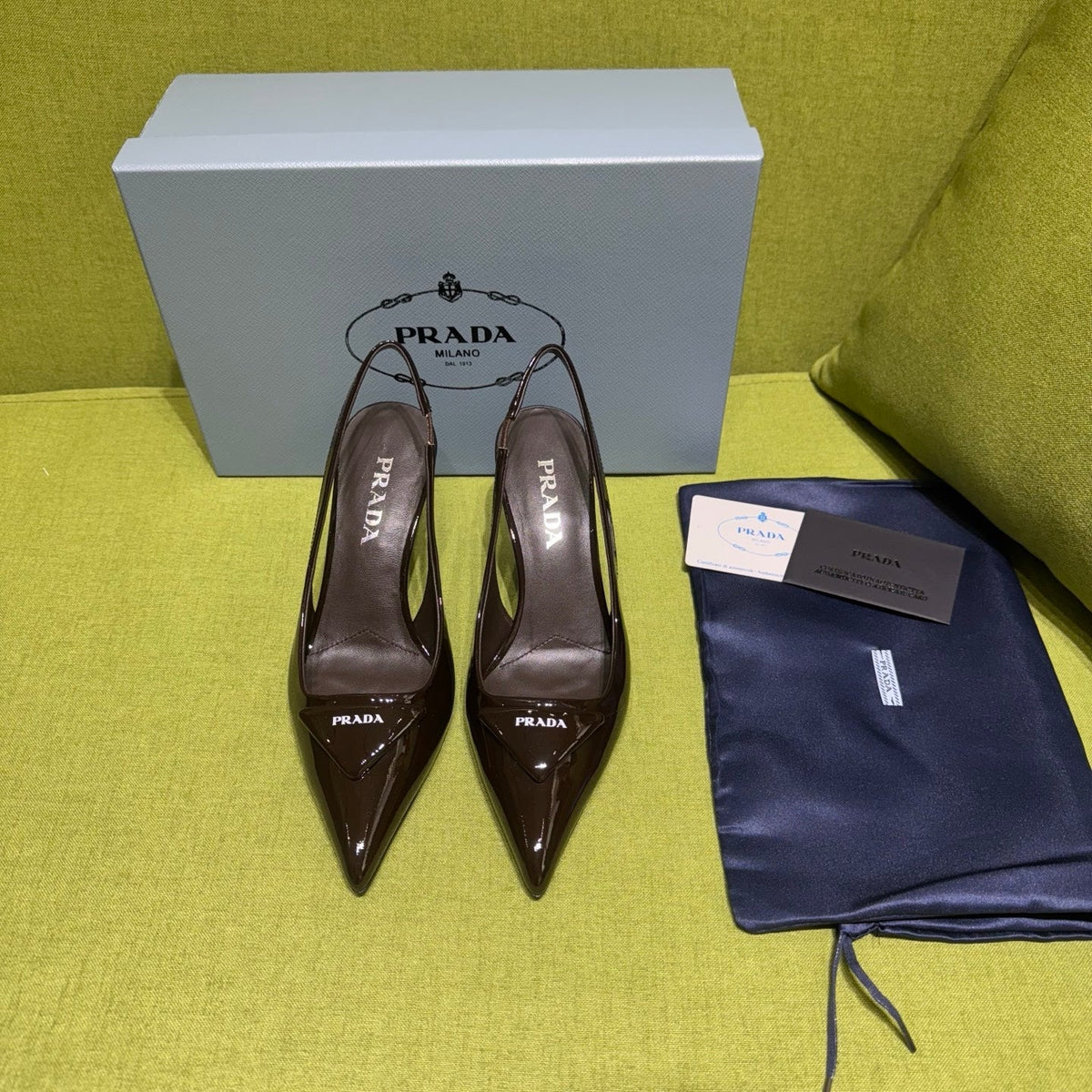 PRADA 25S SLINGBACK HIGH HEELS 75 MM IN DARK RED BROWN GLOSSY CALFSKIN