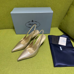 PRADA 25S SLINGBACK HIGH HEELS 75 MM IN GOLD SHEEPSKIN